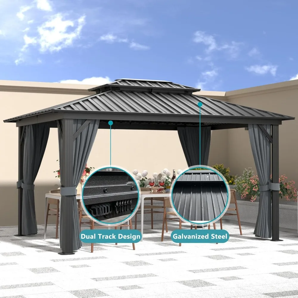 10Ft X 12Ft Hardtop Gazebo, Aluminum Metal Outdoor Gazebo with Breathable Netting and Curtains, Galvanized Steel, Customized
10Ft X 12Ft Hardtop Gazebo, Aluminum Metal Outdoor Gazebo with Breathable Netting and Curtains, Galvanized Steel, Customized
