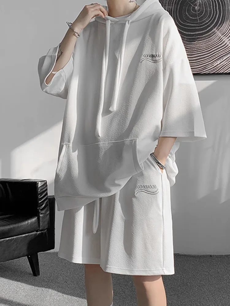 Мужской летний тонкий спортивный костюм из ледяного шелка большого размера (300 пу), с капюшоном, футболка и шорты, модный брендовый комплект из двух предметов, повседневная спортивная одежда
Мужской летний тонкий спортивный костюм из ледяного шелка большого размера (300 пу), с капюшоном, футболка и шорты, модный брендовый комплект из двух предметов, повседневная спортивная одежда