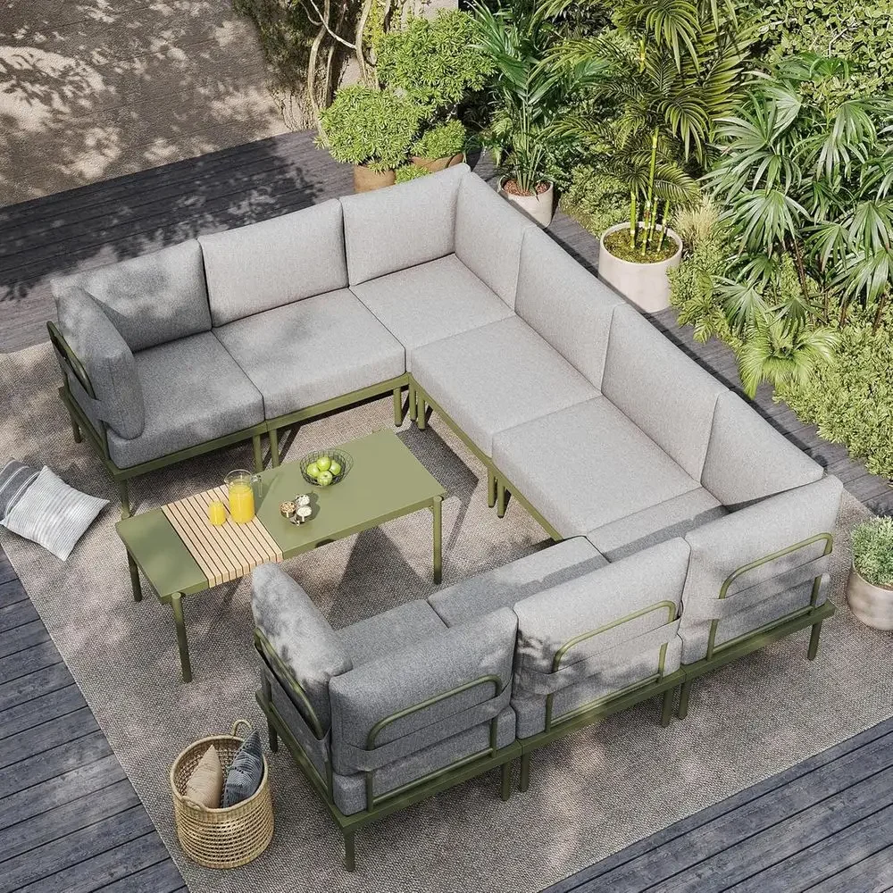 9 Pieces Patio urniture Set, U-Shaped Outdoor Sectional Soa with 6 Inch Olein Cushion and Coee Table, ern Metal Outdoor Contion
9 Pieces Patio urniture Set, U-Shaped Outdoor Sectional Soa with 6 Inch Olein Cushion and Coee Table, ern Metal Outdoor Contion