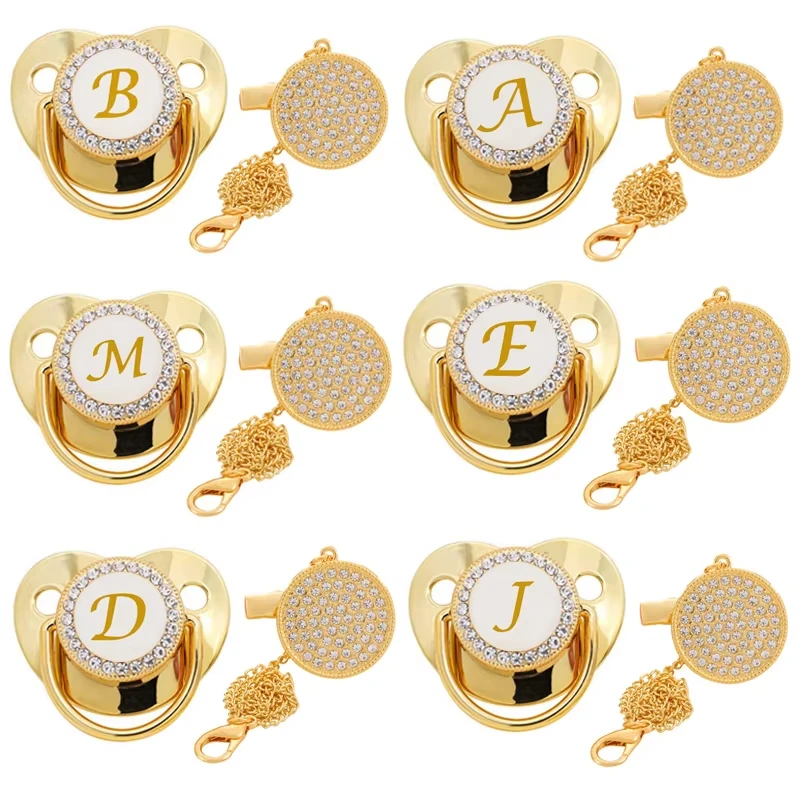 Initial Letter Baby Pacifier and Pacifier Clips BPA Free 26 Letters Name Silicone Infant Nipple Gold Bling Newborn Dummy Soother
Initial Letter Baby Pacifier and Pacifier Clips BPA Free 26 Letters Name Silicone Infant Nipple Gold Bling Newborn Dummy Soother
