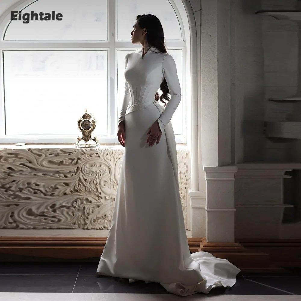 Eightale Arabic Wedding Dress V-Neck Customized White Ivory Mermaid Long Sleeves Pleats Muslim Satin Bridal Gown Robe De Mariée
Eightale Arabic Wedding Dress V-Neck Customized White Ivory Mermaid Long Sleeves Pleats Muslim Satin Bridal Gown Robe De Mariée