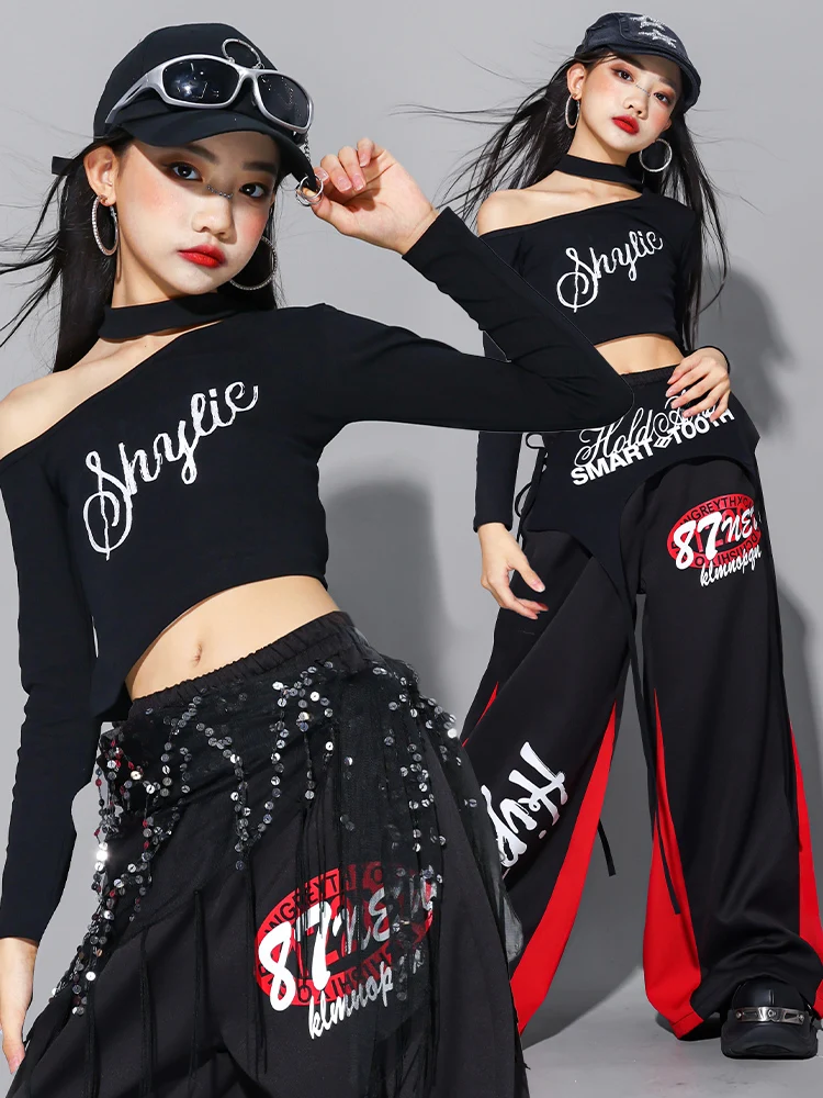 Girls Kpop Jazz Hip Hop Dance Clothes Black Long Sleeves Navel Tops Fashion Trousers Jogger Modern Dance Performance Wear L17829
Girls Kpop Jazz Hip Hop Dance Clothes Black Long Sleeves Navel Tops Fashion Trousers Jogger Modern Dance Performance Wear L17829