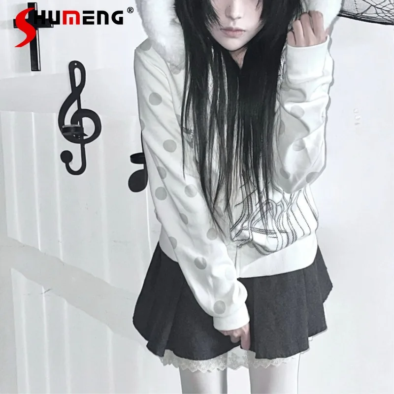 Japanese Original Polka Dot Sweatshirts Jacket With Fleece Collar Detachable Vintage Subculture Cute Long Sleeves Zipper Hoodies
Japanese Original Polka Dot Sweatshirts Jacket With Fleece Collar Detachable Vintage Subculture Cute Long Sleeves Zipper Hoodies