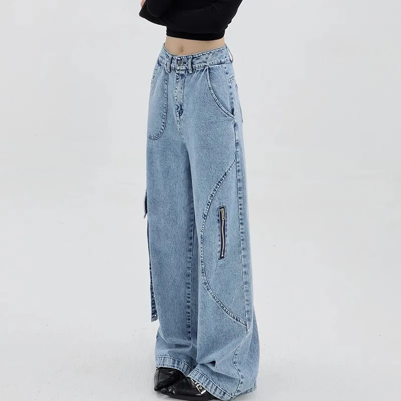 2024 Spring 2000S Vintage High Waist High Street Style Blue Straight Jeans Pocket Pant Women's New Wide Leg Baggy Denim Trouser
2024 Spring 2000S Vintage High Waist High Street Style Blue Straight Jeans Pocket Pant Women's New Wide Leg Baggy Denim Trouser