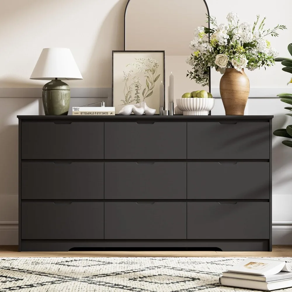 Tradre 59'' Black Dresser for Bedroom, 9 Drawer Wood Dresser with Handle Free, Large Modern Chest of Drawers for Home Office, Li
Tradre 59'' Black Dresser for Bedroom, 9 Drawer Wood Dresser with Handle Free, Large Modern Chest of Drawers for Home Office, Li