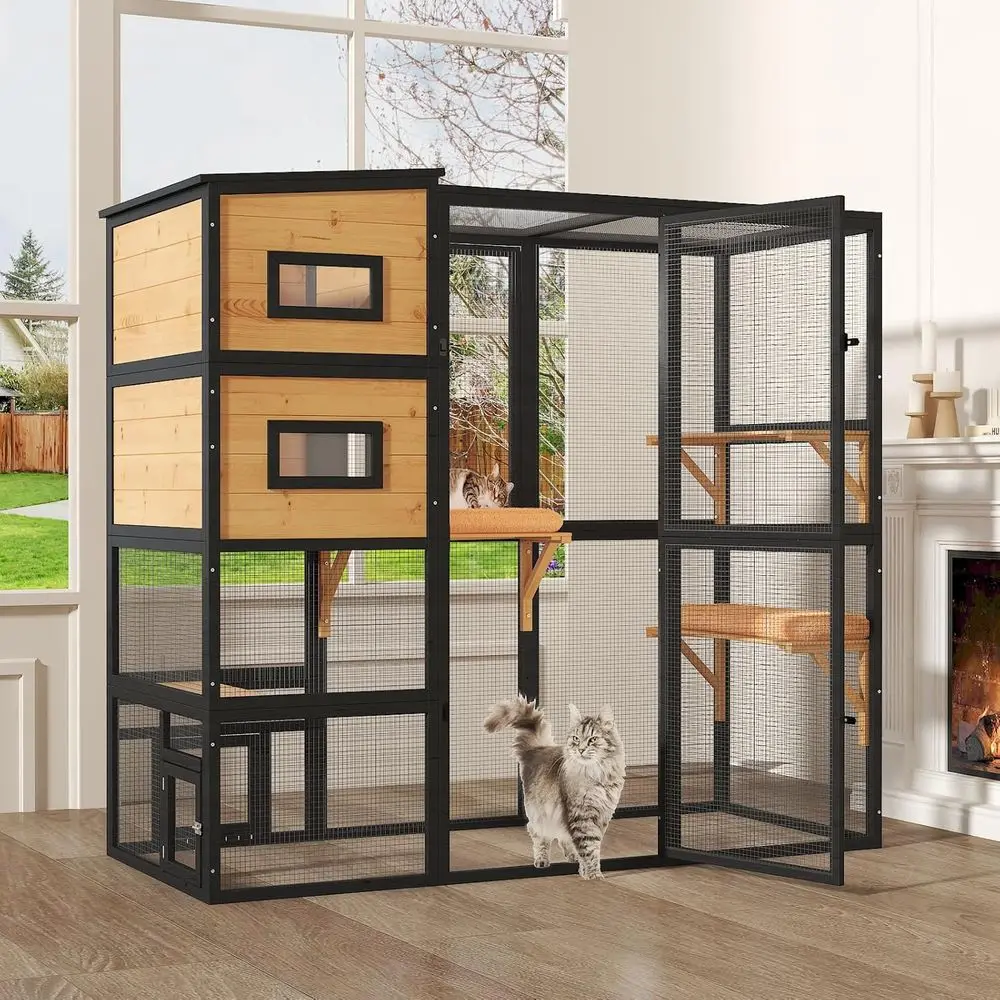 4-Tier Indoor Cat Enclosure with 3 Resting Areas, Platforms, and 2 Door Access
4-Tier Indoor Cat Enclosure with 3 Resting Areas, Platforms, and 2 Door Access