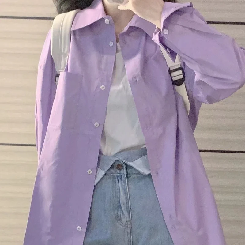 Summer Long Sleeve Purple Cotton Shirt for Women Loose-Fit Casual Korean Style High-End Feel Turn-Down Collar Sunscreen Top
Summer Long Sleeve Purple Cotton Shirt for Women Loose-Fit Casual Korean Style High-End Feel Turn-Down Collar Sunscreen Top