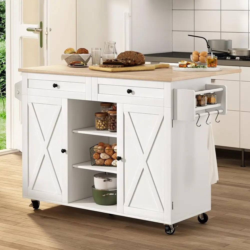 Mobile Kitchen Island Cart with Drop Leaf and Storage Cabinet, Tower Rack Included
Mobile Kitchen Island Cart with Drop Leaf and Storage Cabinet, Tower Rack Included