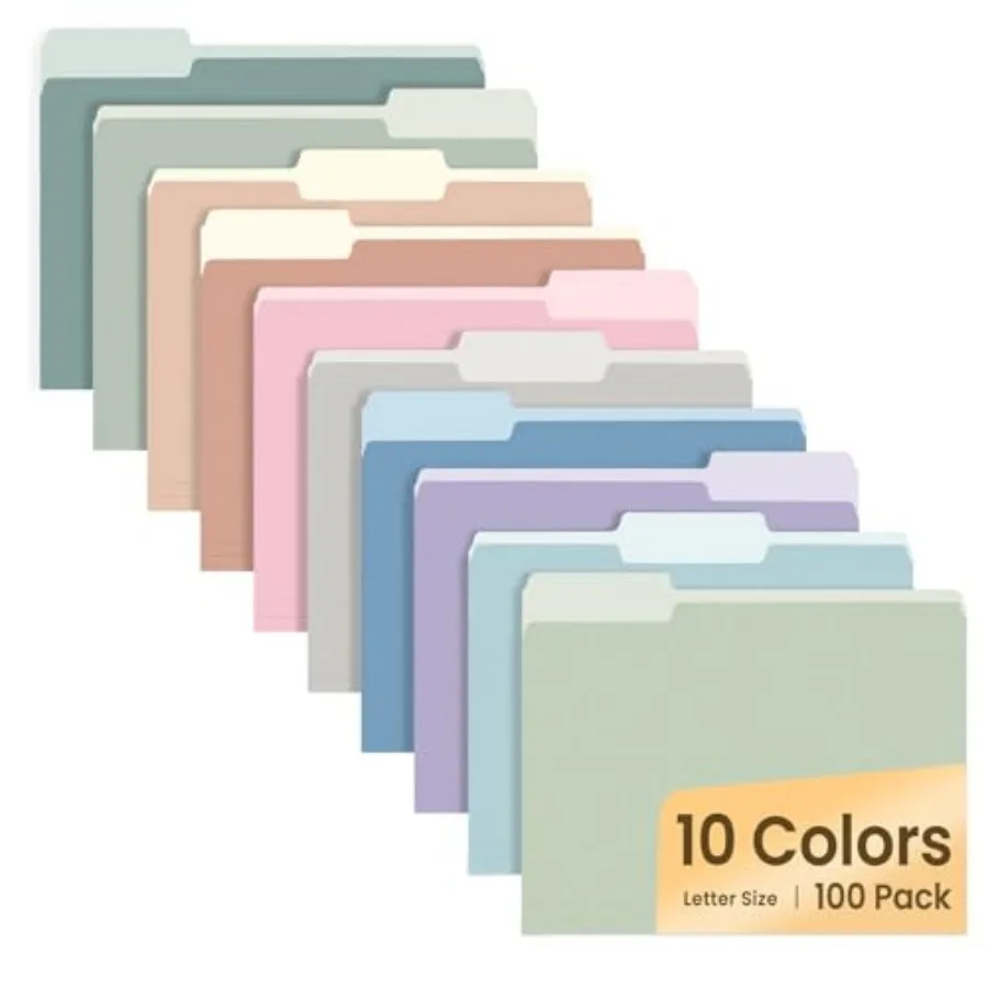 File Folders Letter Size, 100 Pack Manilla Folders 8.5 x 11 1/3-Cut Tabs, Colored File Folders Office Home School for Documents
File Folders Letter Size, 100 Pack Manilla Folders 8.5 x 11 1/3-Cut Tabs, Colored File Folders Office Home School for Documents