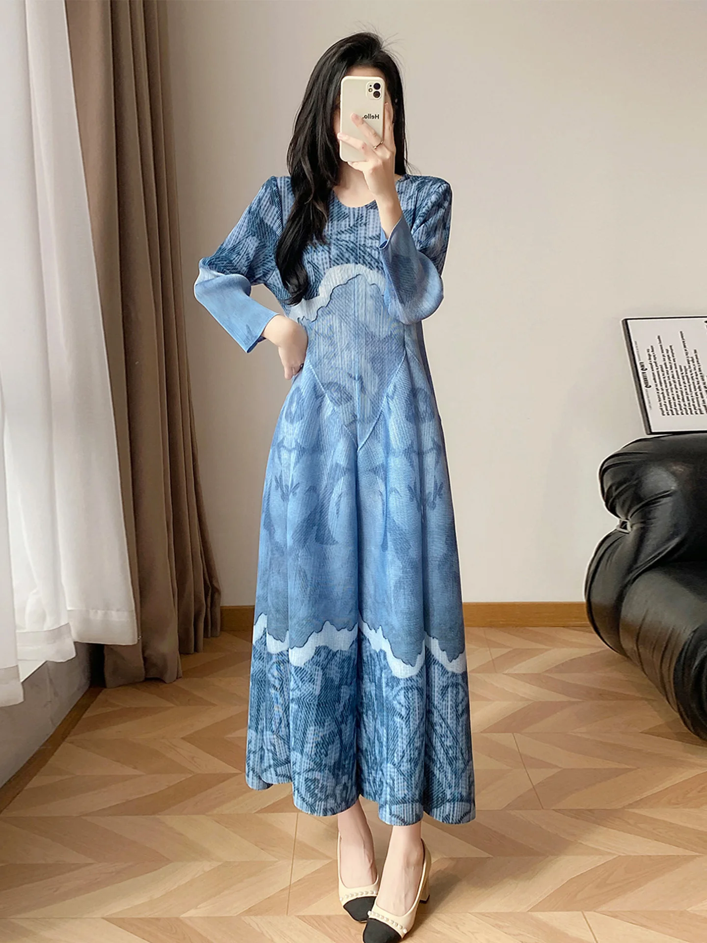 High Waist A-Line Dress with Pleats Floral Print 3/4 Sleeve Women's Dress Elegant Slimming Flower Bud Skirt Casual Home Wear
High Waist A-Line Dress with Pleats Floral Print 3/4 Sleeve Women's Dress Elegant Slimming Flower Bud Skirt Casual Home Wear