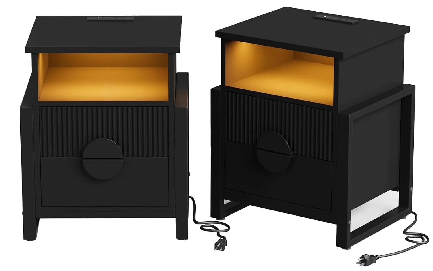 Fluted Nightstand Set Of 2 With Charging Station LED Lights 20.47"W 2-Drawer Bedside End Table Open Cubby Black Customized
Fluted Nightstand Set Of 2 With Charging Station LED Lights 20.47"W 2-Drawer Bedside End Table Open Cubby Black Customized
