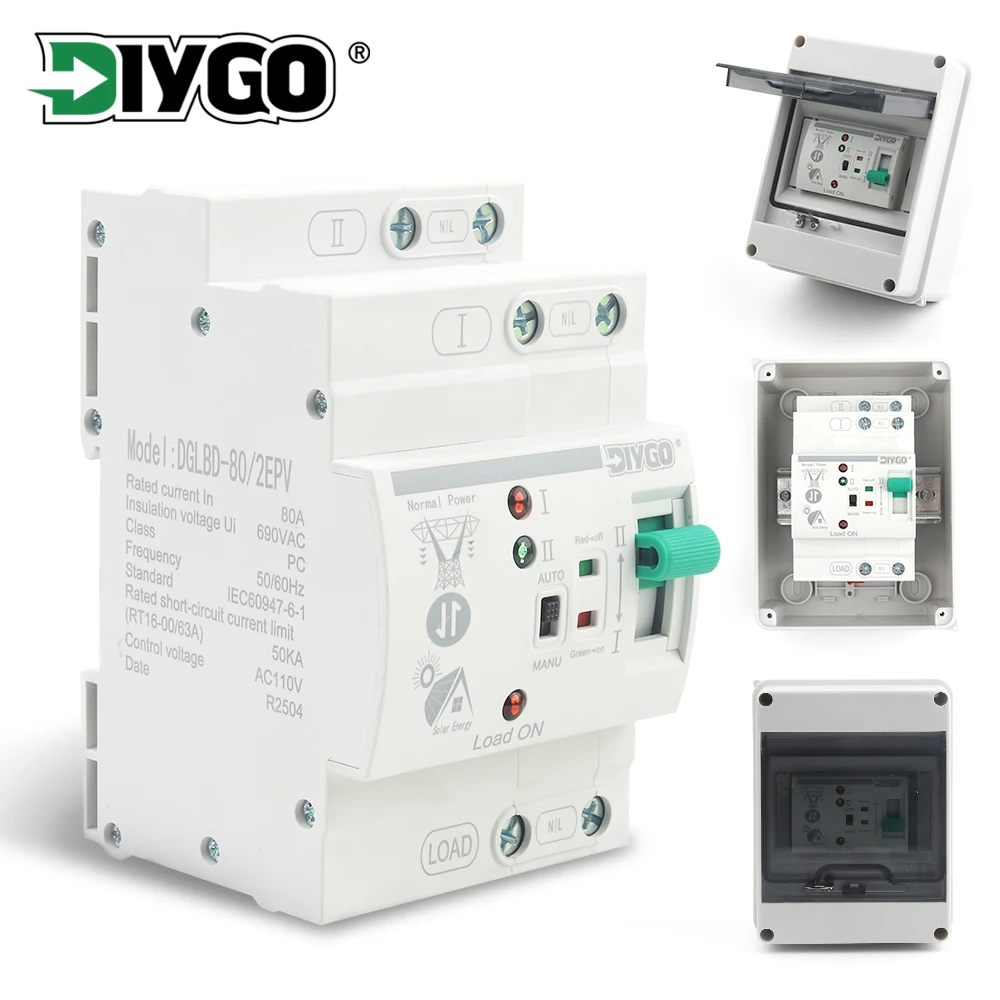 80A 2P Mini ATS Automatic Transfer Switch DIN Rail 110V/220V Solar/PV Compact Dual Power Uninterrupted Electrical Selector
80A 2P Mini ATS Automatic Transfer Switch DIN Rail 110V/220V Solar/PV Compact Dual Power Uninterrupted Electrical Selector