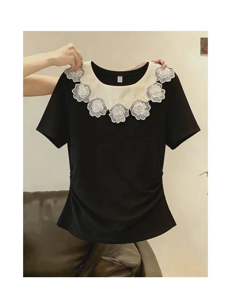 Loose Short Sleeve T-Shirt Women's Summer New Style Big Size 2026 Color Block Collar Design Floral Splicing Korean Style Top
Loose Short Sleeve T-Shirt Women's Summer New Style Big Size 2026 Color Block Collar Design Floral Splicing Korean Style Top