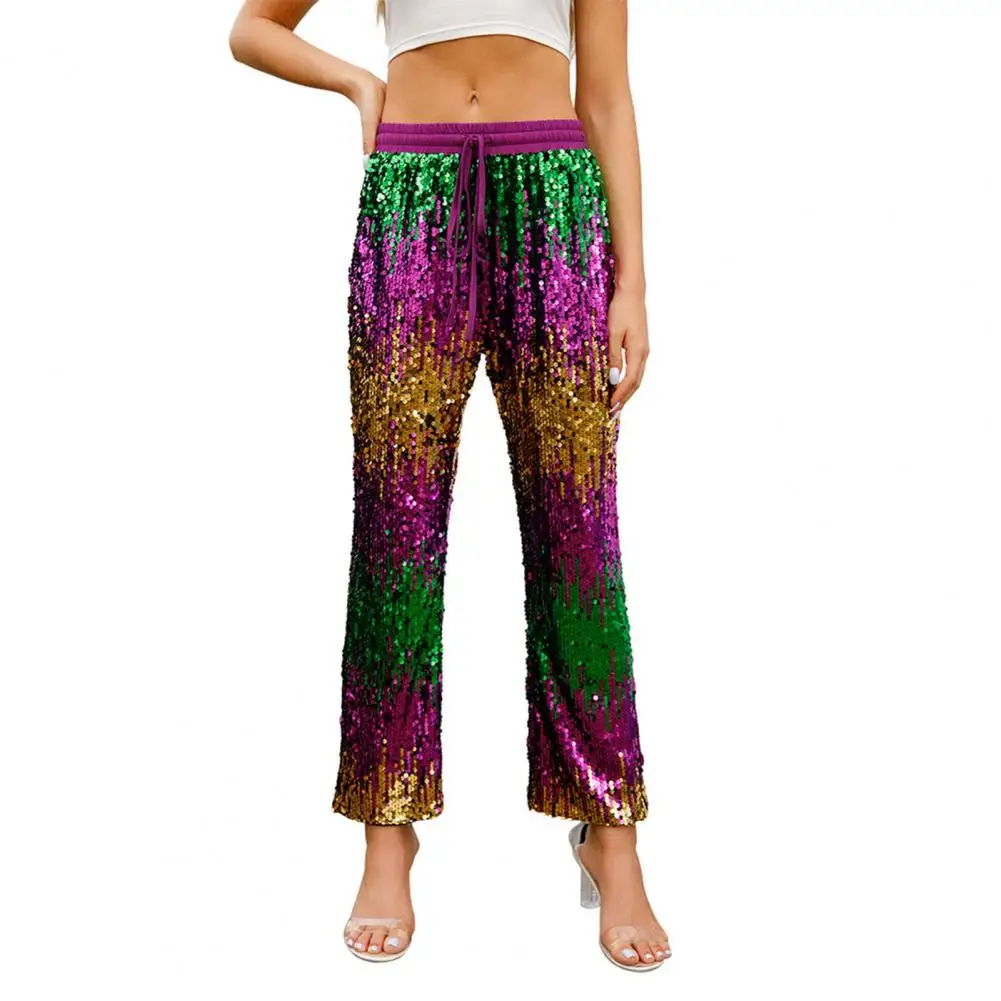 Comfortable Trousers Shiny Sequins Wide Leg Pants for Women with Elastic Waist Adjustable Drawstring Stylish for Vacation
Comfortable Trousers Shiny Sequins Wide Leg Pants for Women with Elastic Waist Adjustable Drawstring Stylish for Vacation