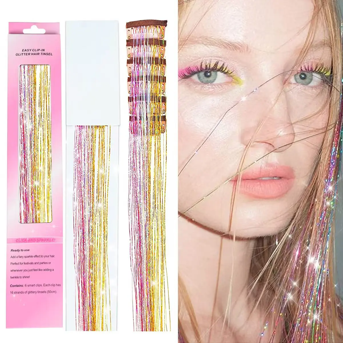 Synthetic Hair Clips in Glitter Tinsel Hair Extensions 20 Inch 6 PCS/Set Heat Resistant Sparkle Clip in Hair for Girls Women
Synthetic Hair Clips in Glitter Tinsel Hair Extensions 20 Inch 6 PCS/Set Heat Resistant Sparkle Clip in Hair for Girls Women