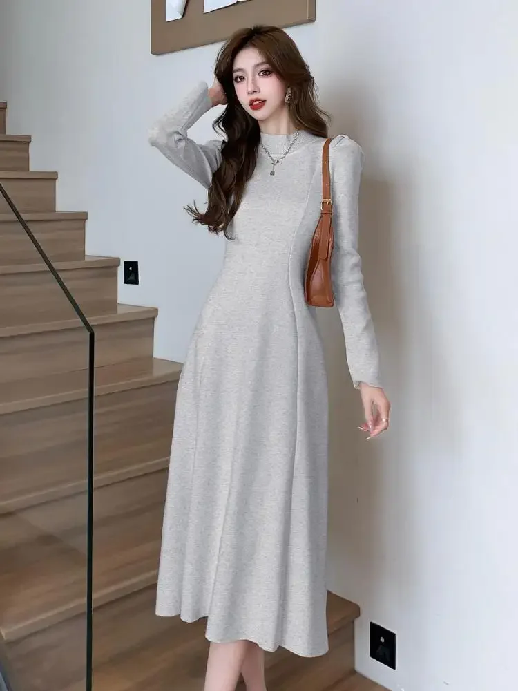 Autumn Knitted Dress For Women Clothes Elegant And Pretty Women's Dresses Fashion Half High Collar Long Sleeve Office Lady Dress
Autumn Knitted Dress For Women Clothes Elegant And Pretty Women's Dresses Fashion Half High Collar Long Sleeve Office Lady Dress