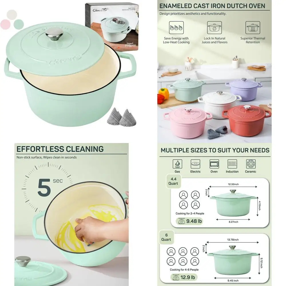 Enameled Cast Iron Dutch Oven Pot with Lid, 6-Quart, Ideal for Bread Baking, Cooking, and Braising, Oven Safe up to 500°F, Mint
Enameled Cast Iron Dutch Oven Pot with Lid, 6-Quart, Ideal for Bread Baking, Cooking, and Braising, Oven Safe up to 500°F, Mint
