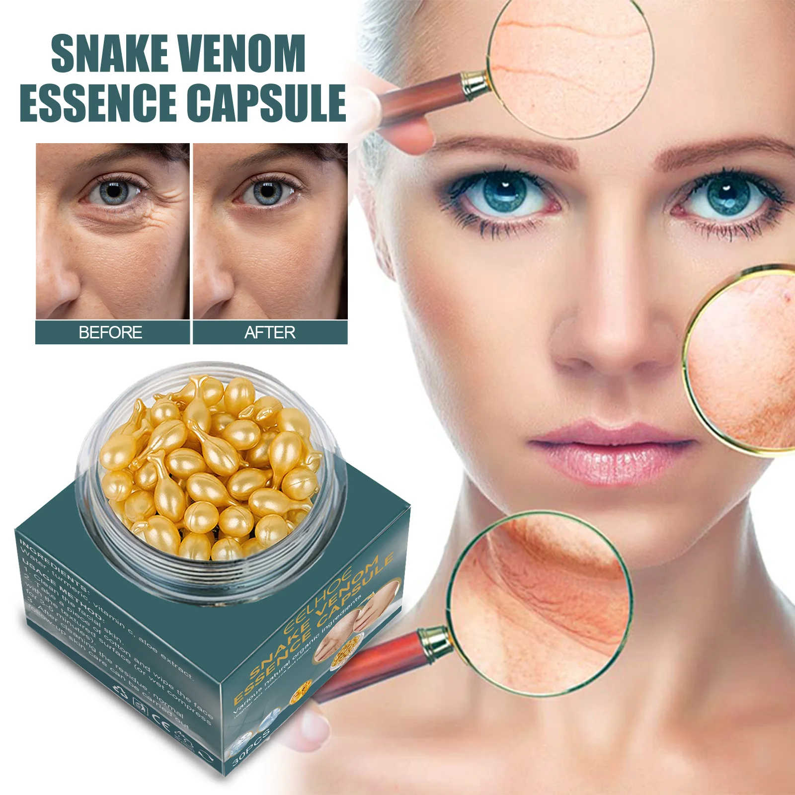 EELHOE Anti-aging Essence Capsules To Solve Deep Wrinkles, Fine Lines, Bags Under The Eyes, Dark Circles, Bags Under The Eyes,
EELHOE Anti-aging Essence Capsules To Solve Deep Wrinkles, Fine Lines, Bags Under The Eyes, Dark Circles, Bags Under The Eyes,