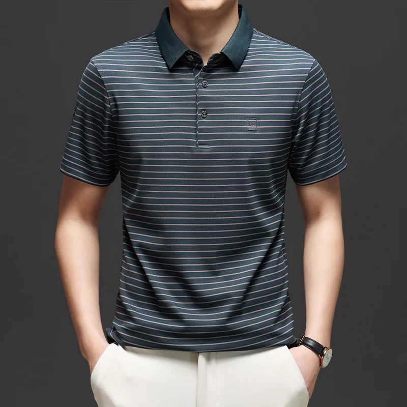 Prumium Casual Mens Polo Shirt Short Sleeve Mulberry Silk 4.2% Summer Quality Soft Comfortable Striped Classic Camisas De Hombre
Prumium Casual Mens Polo Shirt Short Sleeve Mulberry Silk 4.2% Summer Quality Soft Comfortable Striped Classic Camisas De Hombre