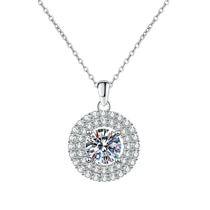 S925 Sterling Silver Necklace Mosang Diamond Pendant Women's Luxury Round Bag 2 Carat D Color Mosang Stone Necklace
S925 Sterling Silver Necklace Mosang Diamond Pendant Women's Luxury Round Bag 2 Carat D Color Mosang Stone Necklace