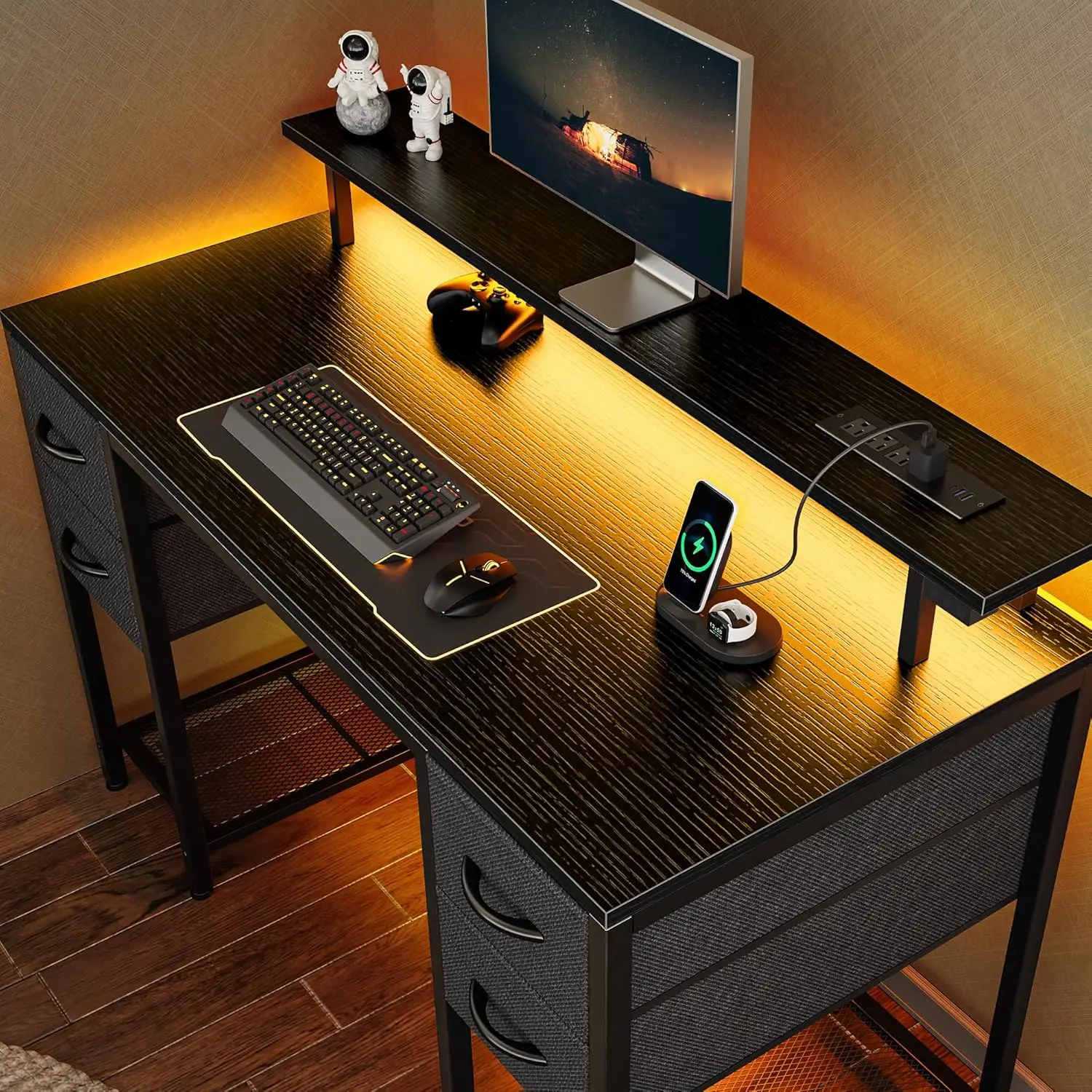 47 inch Computer Desk with 4 Drawers, Gaming Desk with LED Lights & Power Outlets, Home Office Desk with Large Storage Space
47 inch Computer Desk with 4 Drawers, Gaming Desk with LED Lights & Power Outlets, Home Office Desk with Large Storage Space