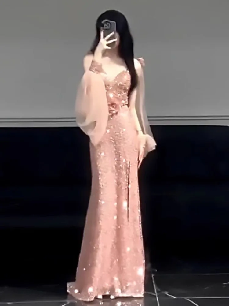 Fish Tail Evening Gown Sparkling Sequin Skirt Wedding Dress Engagement Party Hostess Long Dress V-Neck Sleeveless Fashionable
Fish Tail Evening Gown Sparkling Sequin Skirt Wedding Dress Engagement Party Hostess Long Dress V-Neck Sleeveless Fashionable