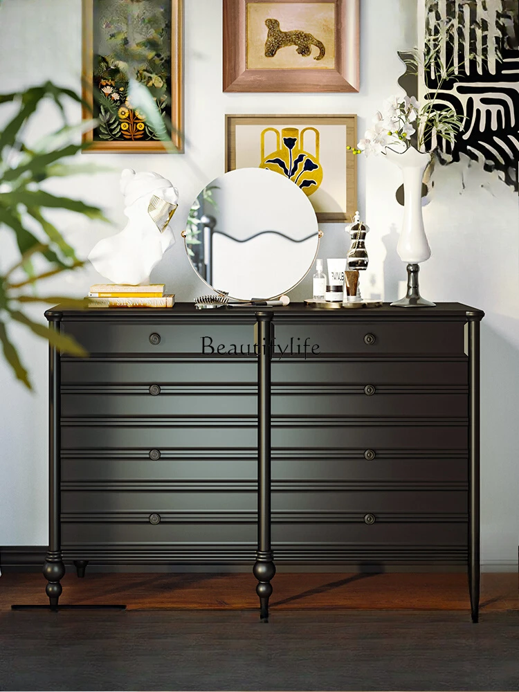 French medieval solid wood eight-bucket cabinet, black American living room, white storage drawer cabinet
French medieval solid wood eight-bucket cabinet, black American living room, white storage drawer cabinet