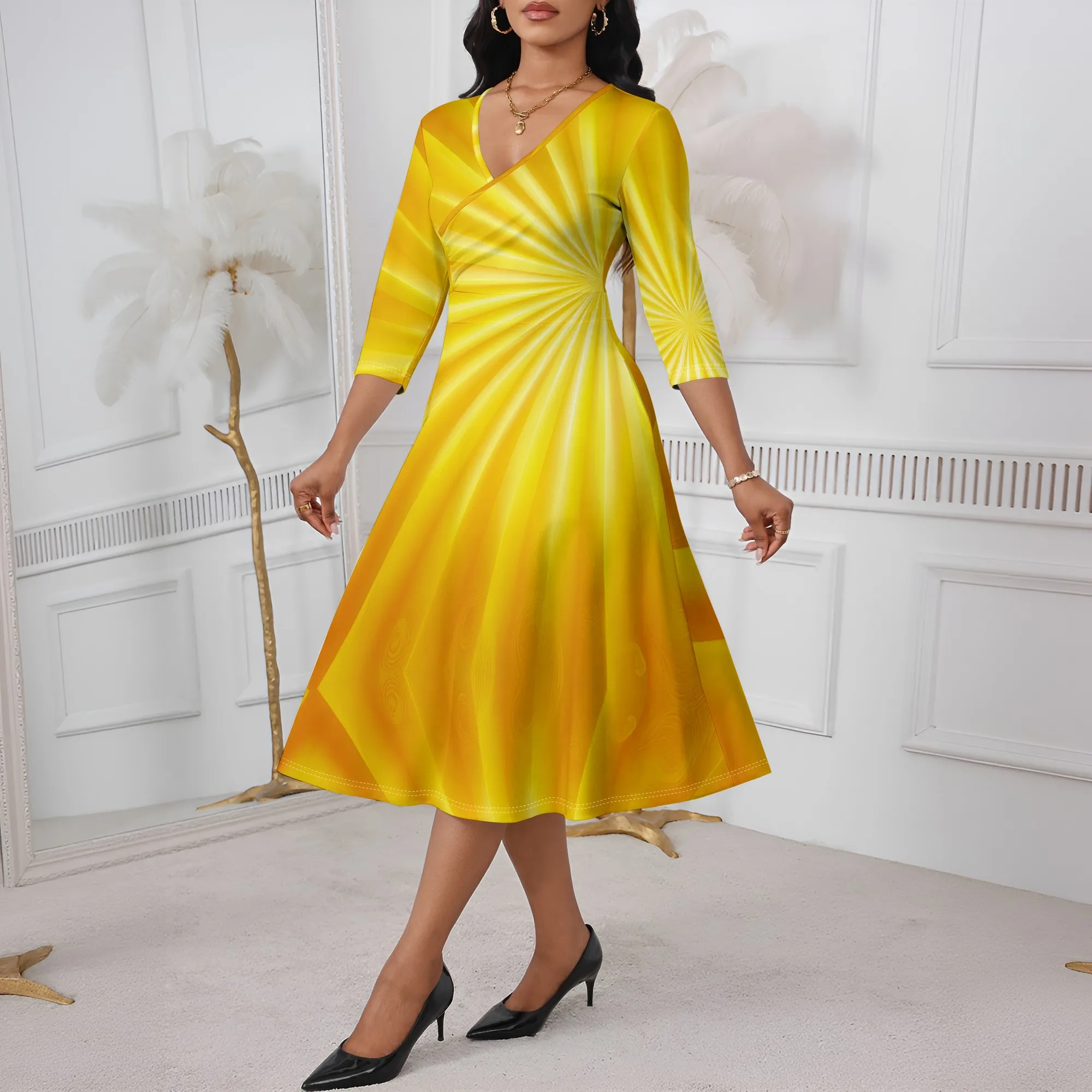Yellow Sunburst Print Midi Dress S-3XL Radiant Gradient Style for Summer Holiday, Beach Vacation or Day Party Look
Yellow Sunburst Print Midi Dress S-3XL Radiant Gradient Style for Summer Holiday, Beach Vacation or Day Party Look