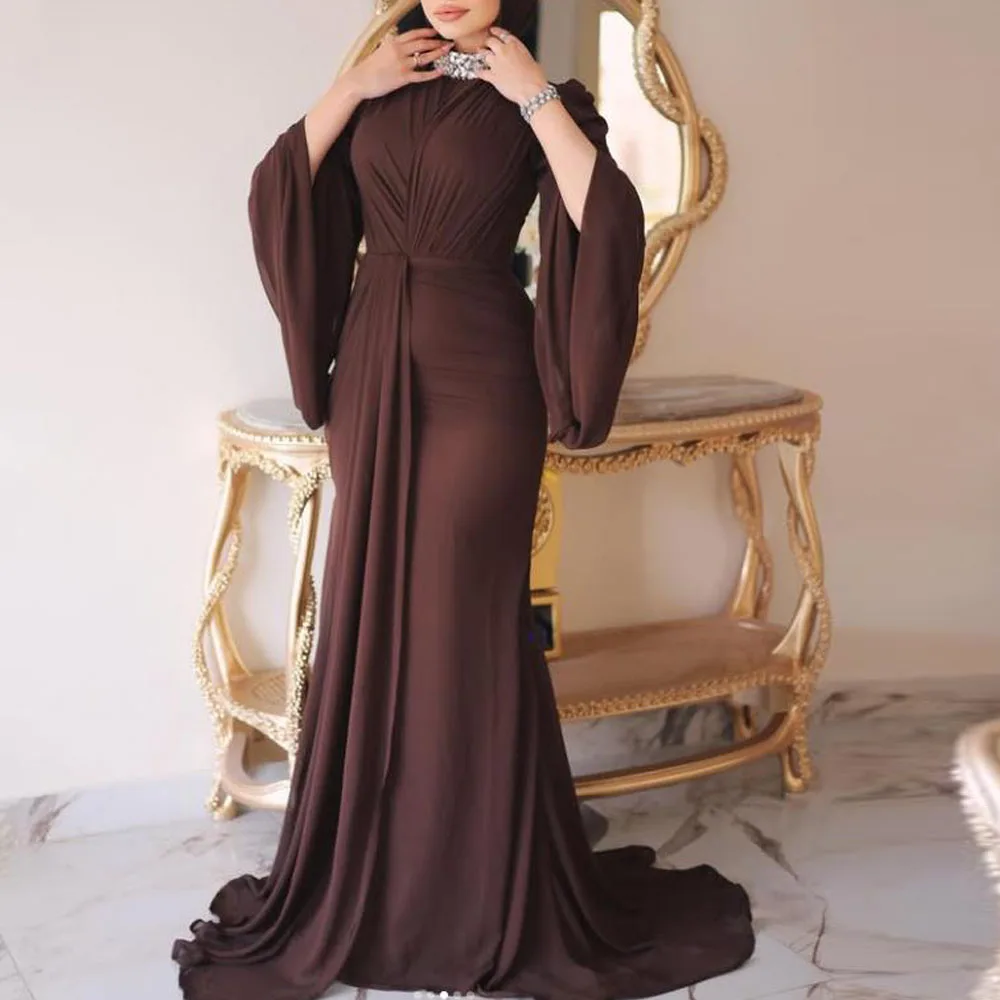Customized Crystal Neck Muslim Evening Dresses Draped Flare Sleeve Mermaid Formal Vestidos De Novia Plus Size Long Maxi Outfits
Customized Crystal Neck Muslim Evening Dresses Draped Flare Sleeve Mermaid Formal Vestidos De Novia Plus Size Long Maxi Outfits