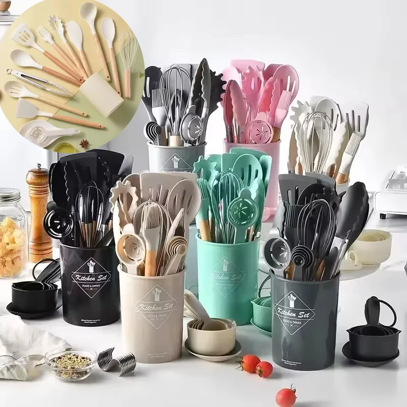 12pcs Silicone Kitchenware Non-stick Cookware Kitchen Utensils Set Spatula Shovel Egg Beaters Wooden Handle Cooking Tool Set 
12pcs Silicone Kitchenware Non-stick Cookware Kitchen Utensils Set Spatula Shovel Egg Beaters Wooden Handle Cooking Tool Set