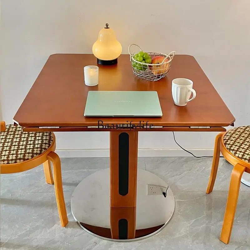 Foldable round dining table household round dual-purpose stainless steel solid wood rock slab dining table
Foldable round dining table household round dual-purpose stainless steel solid wood rock slab dining table
