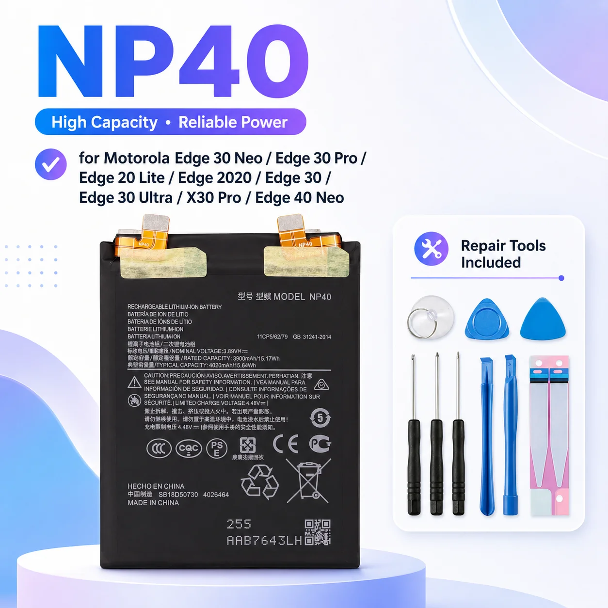 Li-ion Mobile Battery P40 NA50 NT50 NF50 for Motorola Edge Neo Pro Ultra Lite Fusion +Install Tools
Li-ion Mobile Battery P40 NA50 NT50 NF50 for Motorola Edge Neo Pro Ultra Lite Fusion +Install Tools
