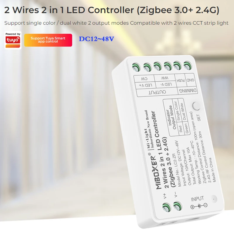 2 in 1 LED Controller Zigbee 3.0+2.4G Dimmer Support Brightness CCT Mode Compatible DC 12V 24V 48V 2 wire COB led strip lights
2 in 1 LED Controller Zigbee 3.0+2.4G Dimmer Support Brightness CCT Mode Compatible DC 12V 24V 48V 2 wire COB led strip lights