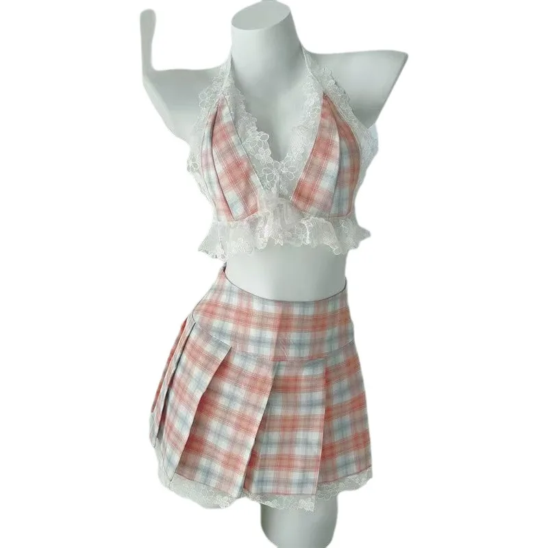 Sexy Sets With Halter Neck Lace-up College Style JK Uniform Set Sexy Lace Trim Plaid Nightdress Pure Desire Sexy Sets Charm 8IRG
Sexy Sets With Halter Neck Lace-up College Style JK Uniform Set Sexy Lace Trim Plaid Nightdress Pure Desire Sexy Sets Charm 8IRG