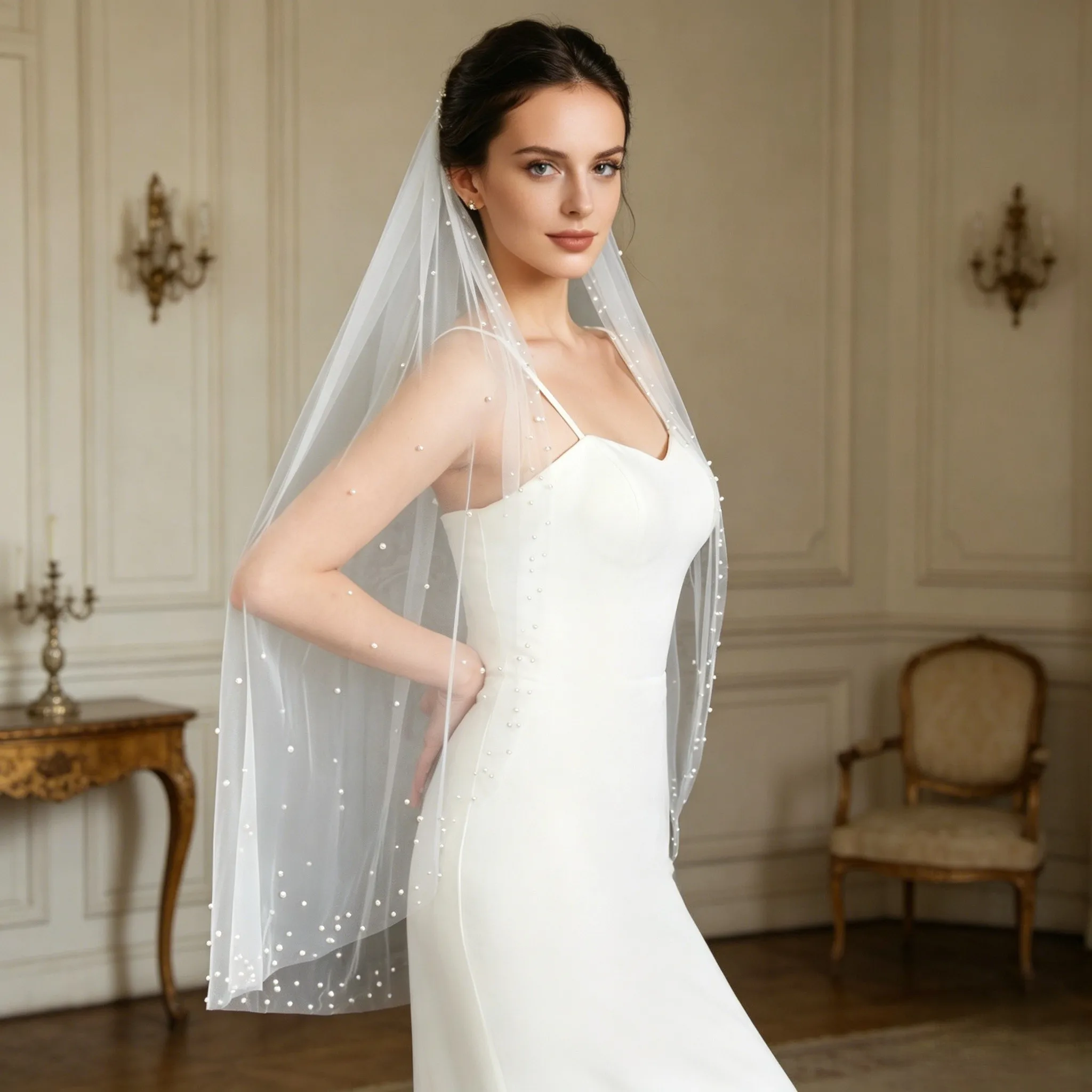 1Layer Beaded Bridal Veil Pearl Dot Tulle Cathedral Trailing Wedding Veil With Comb White Ivory Elegant Wedding Headpiece G40
1Layer Beaded Bridal Veil Pearl Dot Tulle Cathedral Trailing Wedding Veil With Comb White Ivory Elegant Wedding Headpiece G40