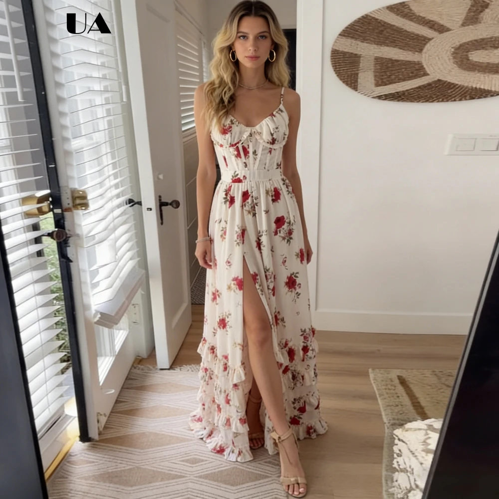 ULBYANRY Sweet A-line Printed Dress with Spaghetti Strap, Solid Slit V-neck Long Dresses for Women, Romantic Ruffled Beach Dress
ULBYANRY Sweet A-line Printed Dress with Spaghetti Strap, Solid Slit V-neck Long Dresses for Women, Romantic Ruffled Beach Dress
