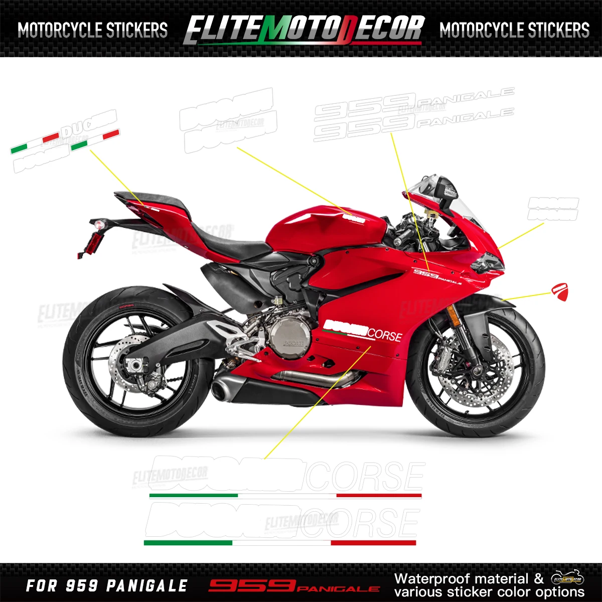 959 Full Fairing Shell Sticker Decal Sticker Tricolor Design Logo Corse For Lower Fairing MotorcycleFor Ducati 959 Panigale
959 Full Fairing Shell Sticker Decal Sticker Tricolor Design Logo Corse For Lower Fairing MotorcycleFor Ducati 959 Panigale