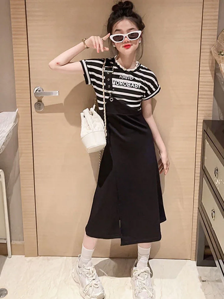 Girls' Dress Summer 2024 Children's Wear Stripe Long Fake Two Piece Set Big Girl Skirt Children Dresses Girl Clothes
Girls' Dress Summer 2024 Children's Wear Stripe Long Fake Two Piece Set Big Girl Skirt Children Dresses Girl Clothes