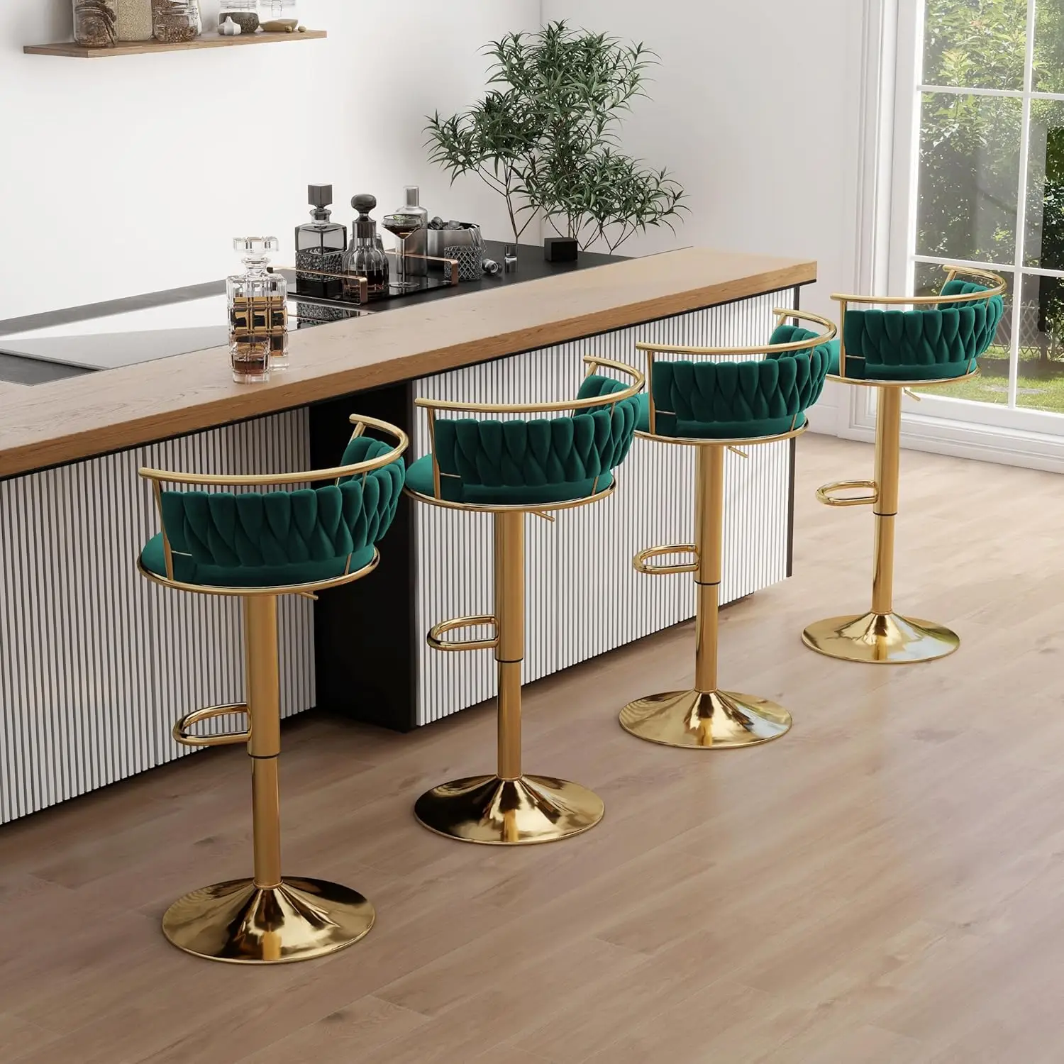 UIXE 360° Swivel Bar Stools Set of 4, Modern Adjustable Counter Height Velvet Bar Chair Gold Metal Stool, Comfortable Kitchen Is
UIXE 360° Swivel Bar Stools Set of 4, Modern Adjustable Counter Height Velvet Bar Chair Gold Metal Stool, Comfortable Kitchen Is