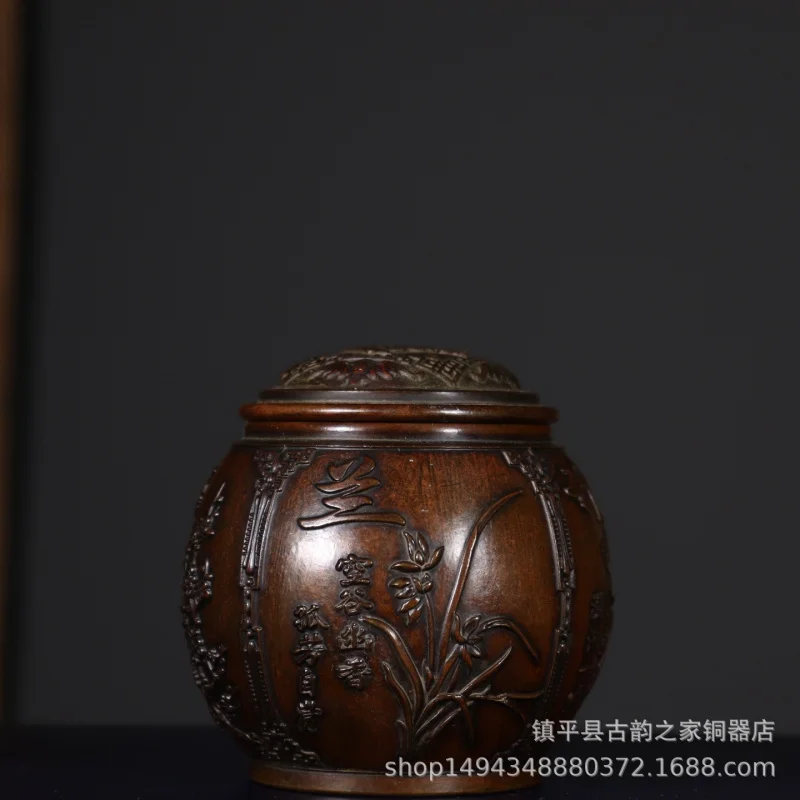 Чайная банка-цилиндр из меди с декором в виде сливовой орхидеи, бамбука и хризантемы для офиса, гостиной, магазина, рабочего стола
Чайная банка-цилиндр из меди с декором в виде сливовой орхидеи, бамбука и хризантемы для офиса, гостиной, магазина, рабочего стола