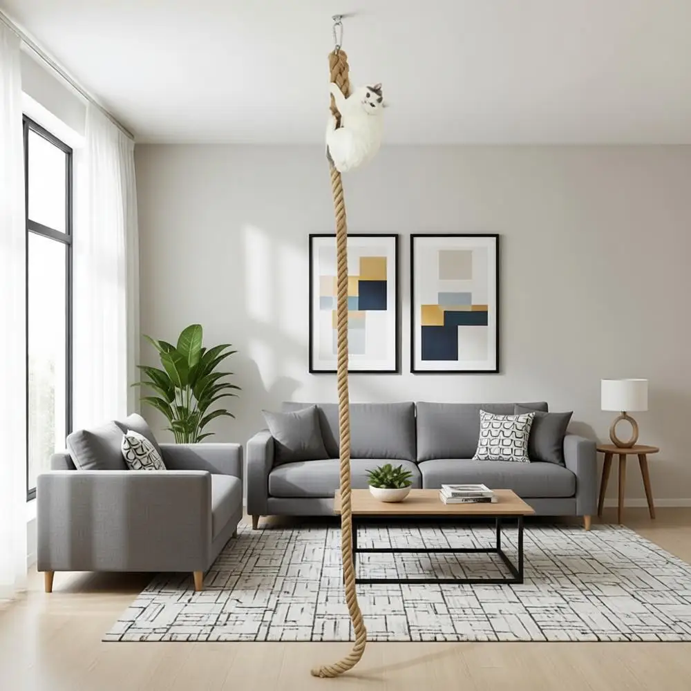 1.9 x 8.9Ft Cat Climbing Jute Rope for Ceiling with Hook, Wall Mounted Furniture for Indoor and Outdoor Cats, Climbing Pole (8.9
1.9 x 8.9Ft Cat Climbing Jute Rope for Ceiling with Hook, Wall Mounted Furniture for Indoor and Outdoor Cats, Climbing Pole (8.9