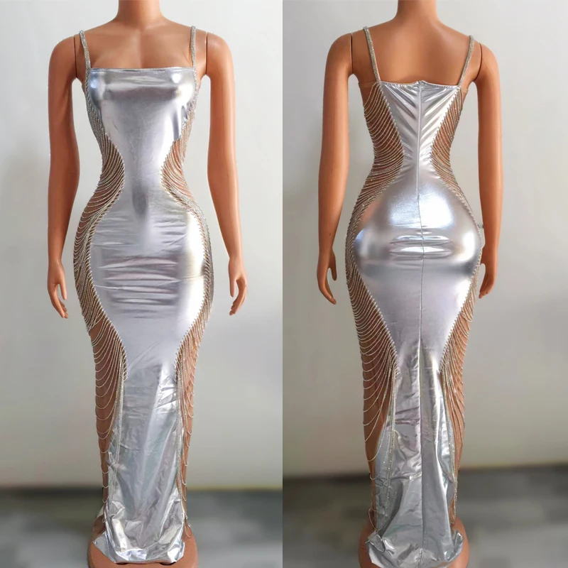 Shiny Funnel Silver Tassels Diamond Chain Dress Birthday Celebrate Outfit Evening Long Dresses Women Stage Dance Costumes XS5767
Shiny Funnel Silver Tassels Diamond Chain Dress Birthday Celebrate Outfit Evening Long Dresses Women Stage Dance Costumes XS5767