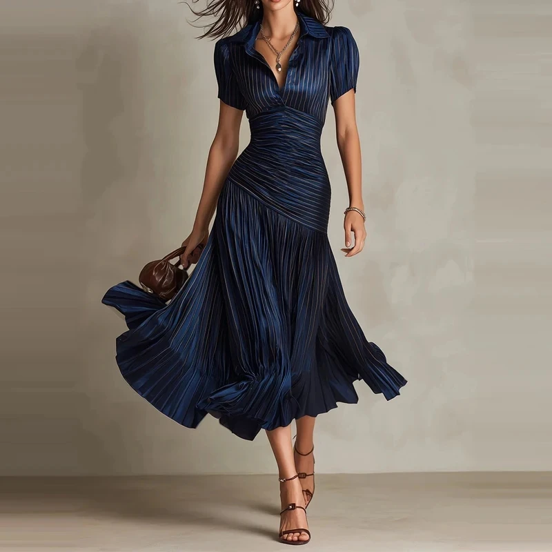 Summer New Solid Color Simple Party Dresses Temperament Lapel Short Sleeve Commute Dress Elegant Lady High Waist Pleated Dress
Summer New Solid Color Simple Party Dresses Temperament Lapel Short Sleeve Commute Dress Elegant Lady High Waist Pleated Dress