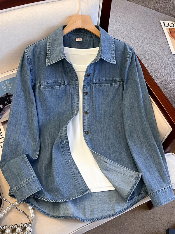 Retro Staed Wear oulder Denim irt Women's Design Sensation Autumn Versatile Loose Fit Jeans Fabric Long Sve
Retro Staed Wear oulder Denim irt Women's Design Sensation Autumn Versatile Loose Fit Jeans Fabric Long Sve
