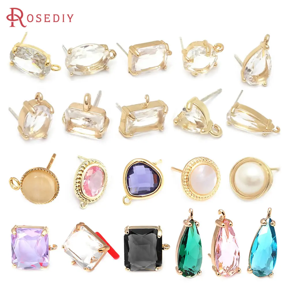 18K Gold Color Brass Glass Rectangle Round Heart Oval Shape Stud Earrings Pins High Quality Jewelry Making Diy Accessories
18K Gold Color Brass Glass Rectangle Round Heart Oval Shape Stud Earrings Pins High Quality Jewelry Making Diy Accessories
