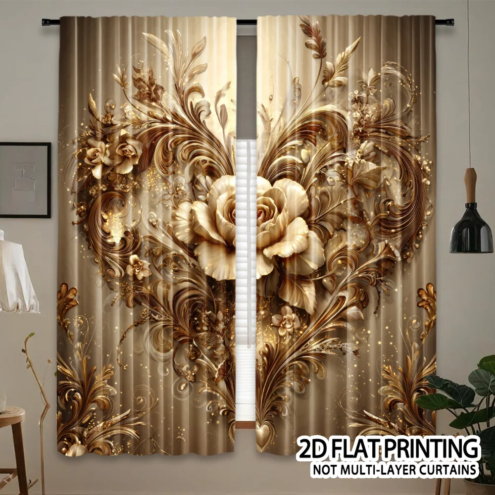 2D Flat 2pcs Gold Rose Embossed Curtains Blackout Drapes for Bedroom Classic Decor Metallic Flower Print Window Treatment Panels
2D Flat 2pcs Gold Rose Embossed Curtains Blackout Drapes for Bedroom Classic Decor Metallic Flower Print Window Treatment Panels