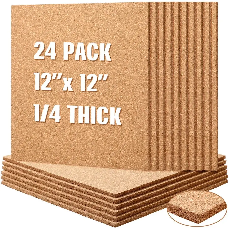 24 квадратных пробковых плиток 12x12 дюймов, толщиной 1/4 дюйма, доски для заметок, натуральные пробковые листы с самоклеящейся основой, коричневые пробковые доски
24 квадратных пробковых плиток 12x12 дюймов, толщиной 1/4 дюйма, доски для заметок, натуральные пробковые листы с самоклеящейся основой, коричневые пробковые доски