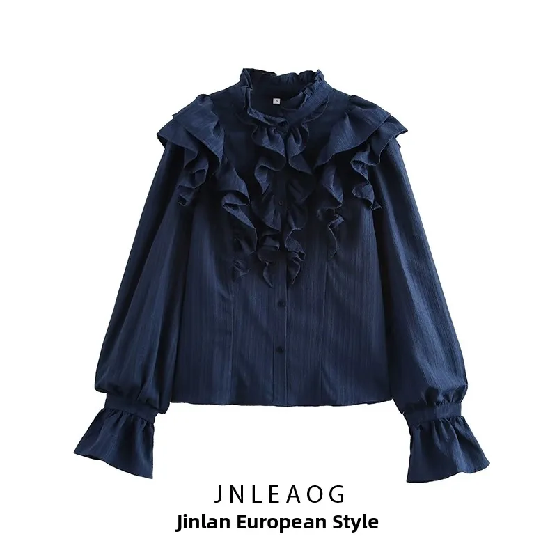 Faionable Textured Blouse with Flared Sves And Lace Trim Polyester Loose Fit Long Sve irt for Women Autumn New Sle
Faionable Textured Blouse with Flared Sves And Lace Trim Polyester Loose Fit Long Sve irt for Women Autumn New Sle