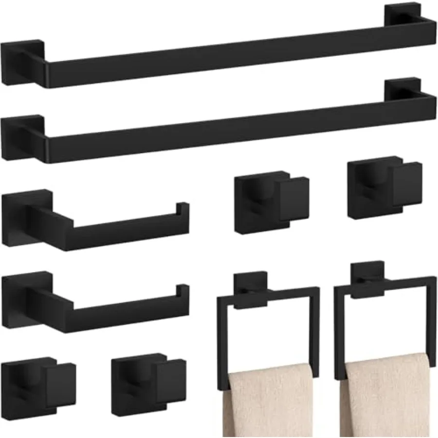 Matte Black Bathroom Hardware Accessories Set Including 23.6 Inch Bath Towel Bar, Towel Rings, Bath Toilet Paper Holders, Robe
Matte Black Bathroom Hardware Accessories Set Including 23.6 Inch Bath Towel Bar, Towel Rings, Bath Toilet Paper Holders, Robe