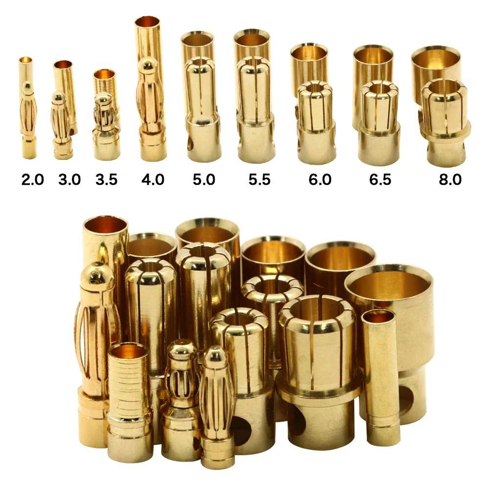100pair Banana Plug 2mm 3mm 3.5mm 4mm Bullet Female Male Connectors 5mm 5.5mm 6mm 6.5mm 8mm Gold Plated Copper RC Parts Head
100pair Banana Plug 2mm 3mm 3.5mm 4mm Bullet Female Male Connectors 5mm 5.5mm 6mm 6.5mm 8mm Gold Plated Copper RC Parts Head